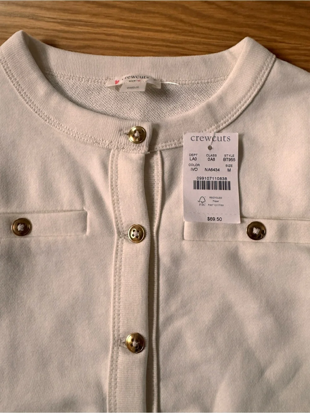 Crewcuts Cream Button-Front Girls' Jacket with Gold Buttons